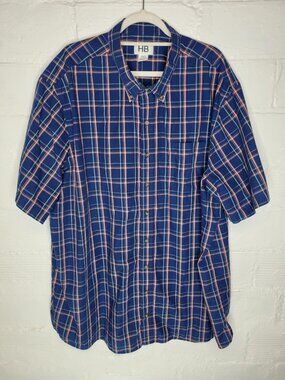 HB Harbor Bay Men's 3XLT Button Front Shirt Short Sleeve Blue Plaid